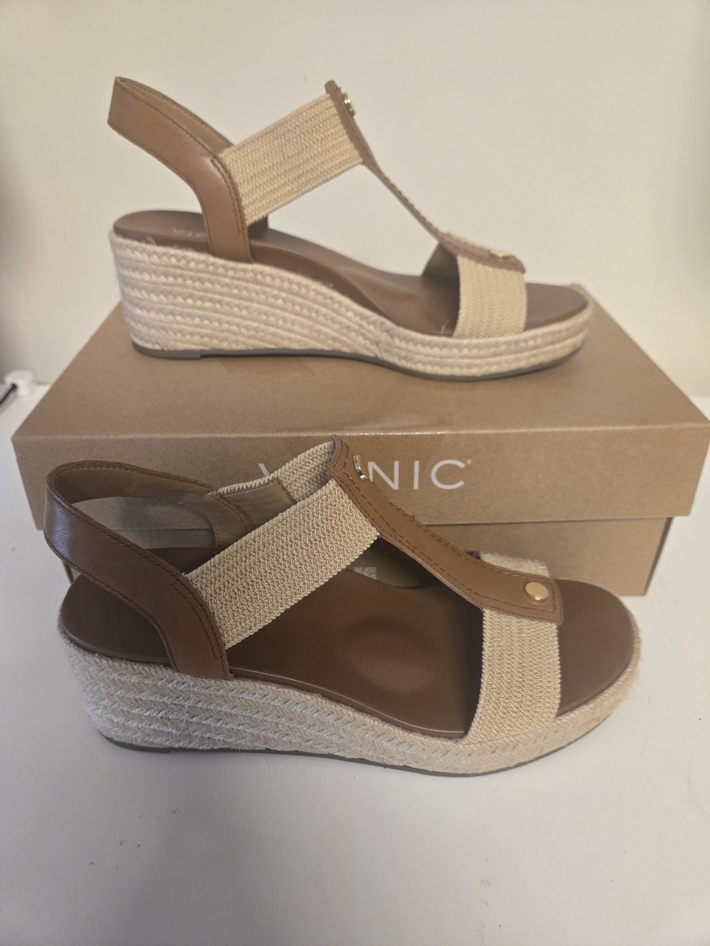 Vionic Tan & Natural Espadrille Wedge Sandals